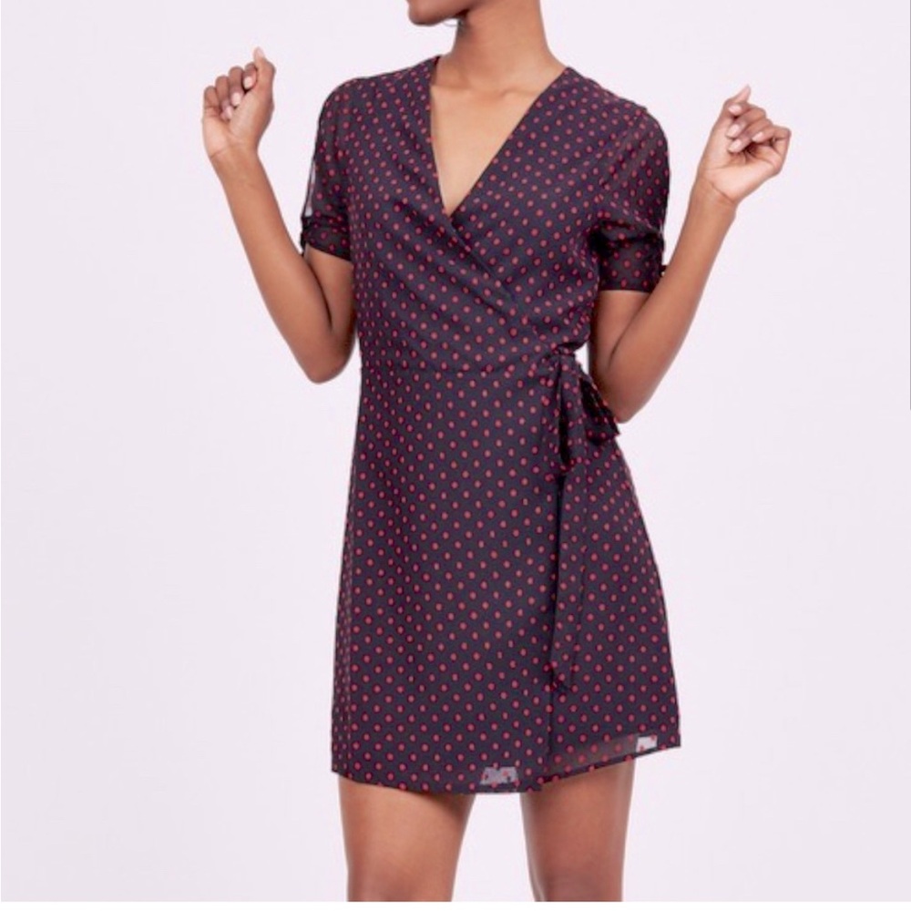 Mini wrap polka dot dress, Medium